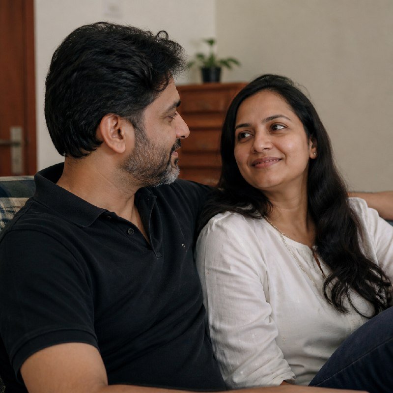 couple looking at each other warmly, rebuilding connection